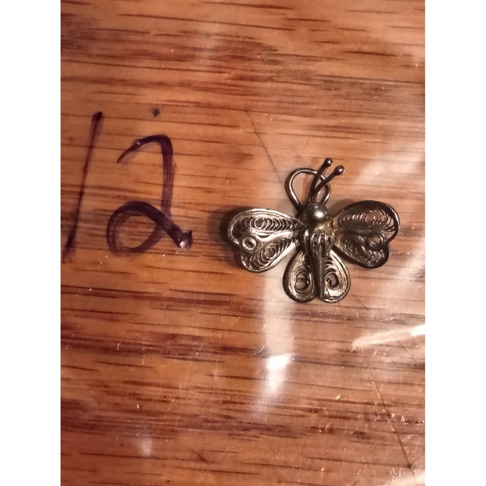 Vintage Filigree Wirework Butterfly Charm Pendant Silver Tone Insect Jewelry